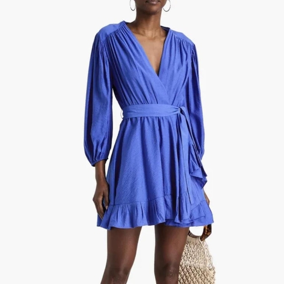 NWOT Maje Ribleu Blue Chevron Print V-neck Wrap Mini Dress Womens Size EU40/US8 - Picture 1 of 16